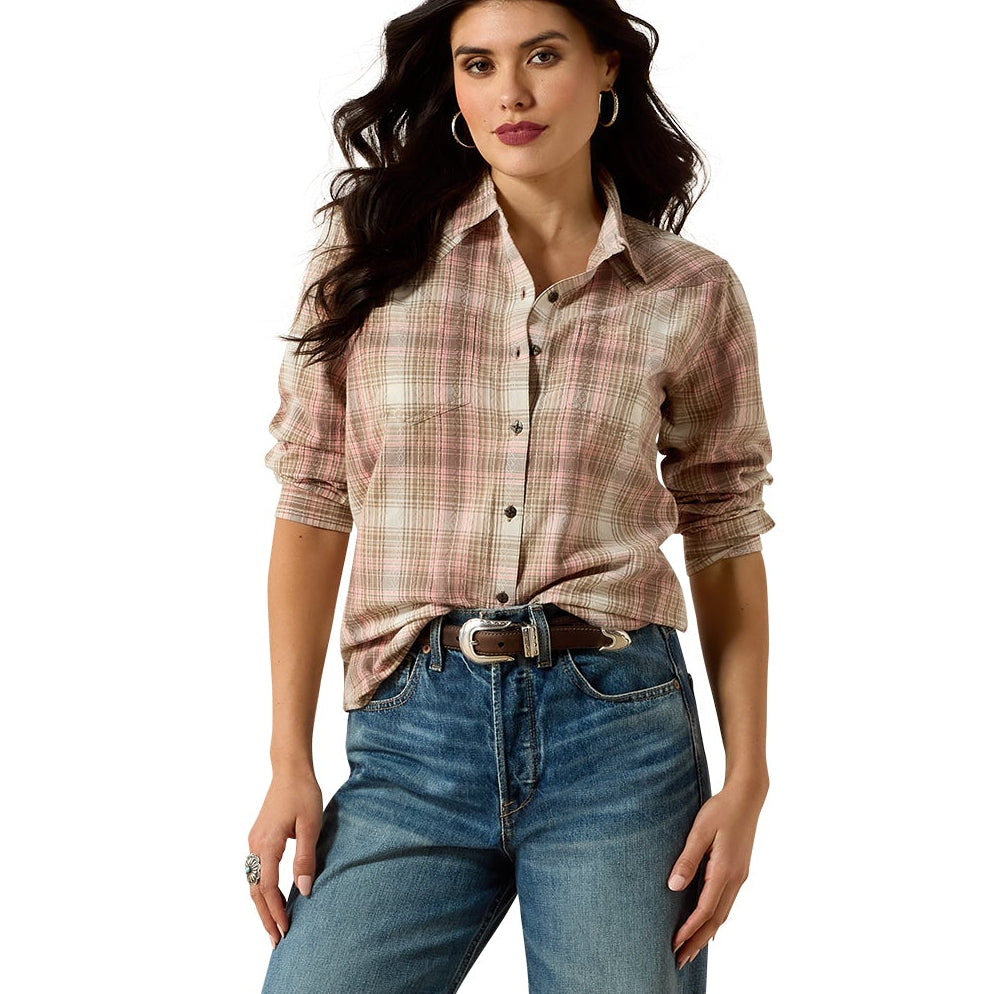 Billie Jean Western Shirt WHITE PEPPER CORAL PLAID