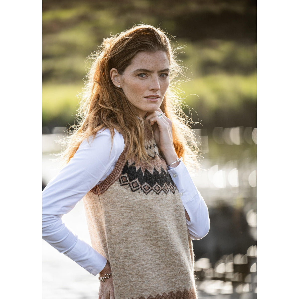 Doyle Women&#39;s Fair Isle pattern vest - Oat Multi