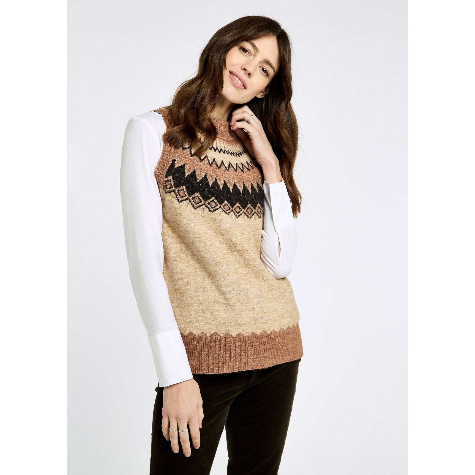 Doyle Women's Fair Isle pattern vest - Oat Multi