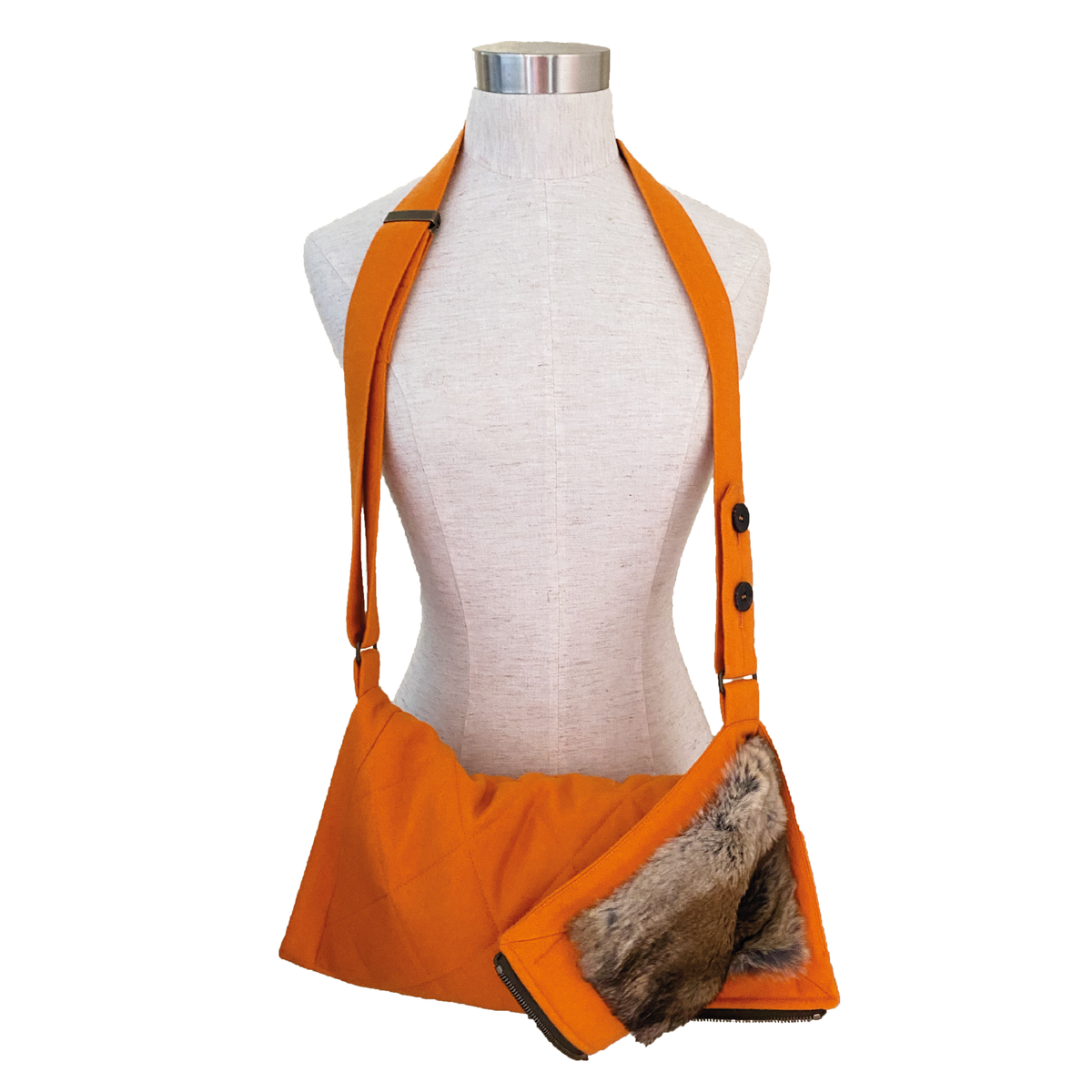 Lodenmuff med kaninpäls orange