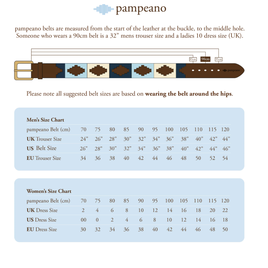 Pampeano size chart: how to measure your belt