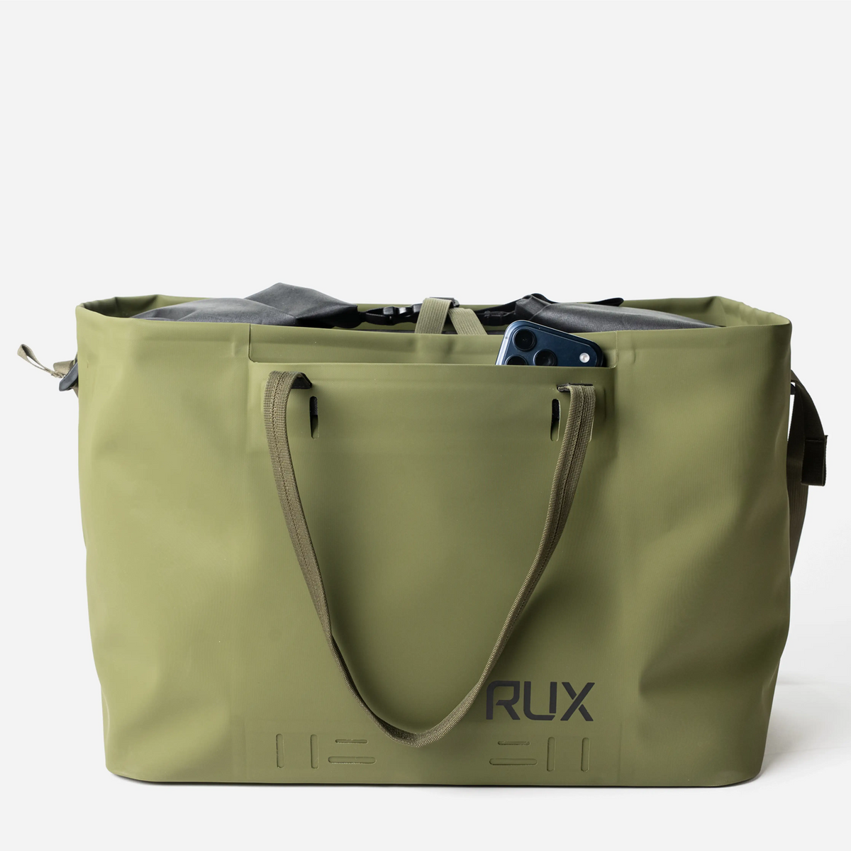 RUX Waterproof Tote Bag 50L Green – detalj, ficka