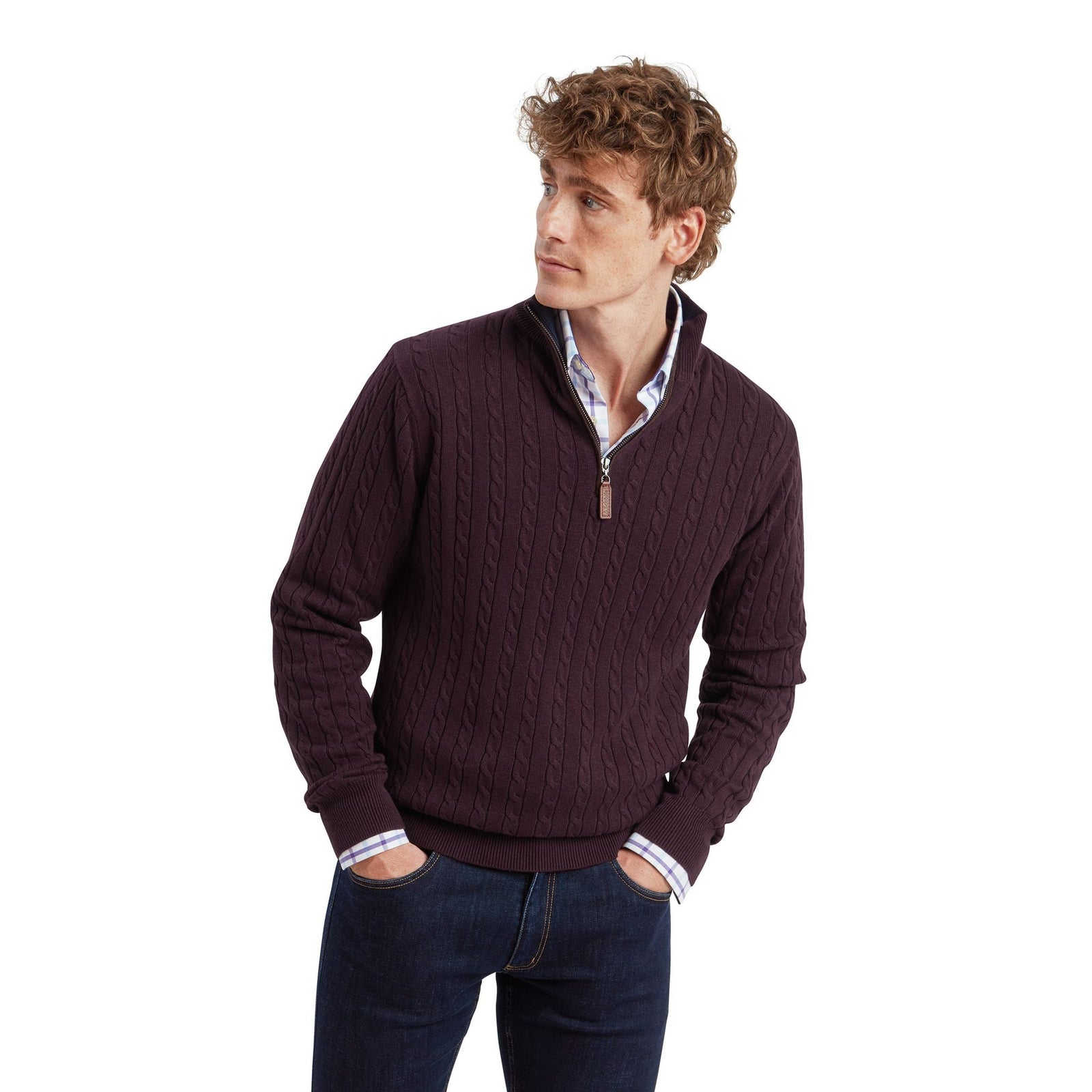 Calton Cotton Cashmere Cable Quarter Zip Jumper