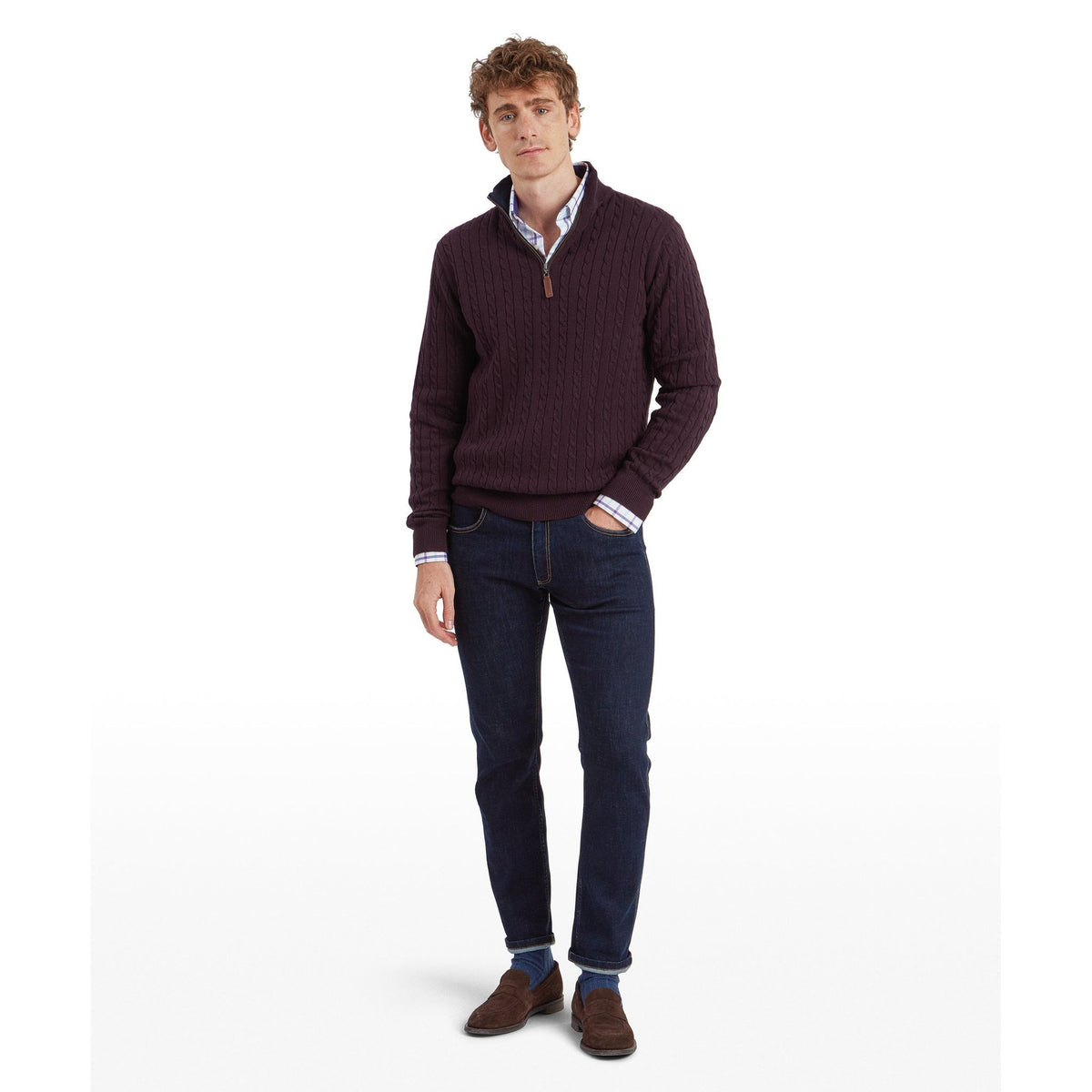 Calton Cotton Cashmere Cable Quarter Zip Jumper