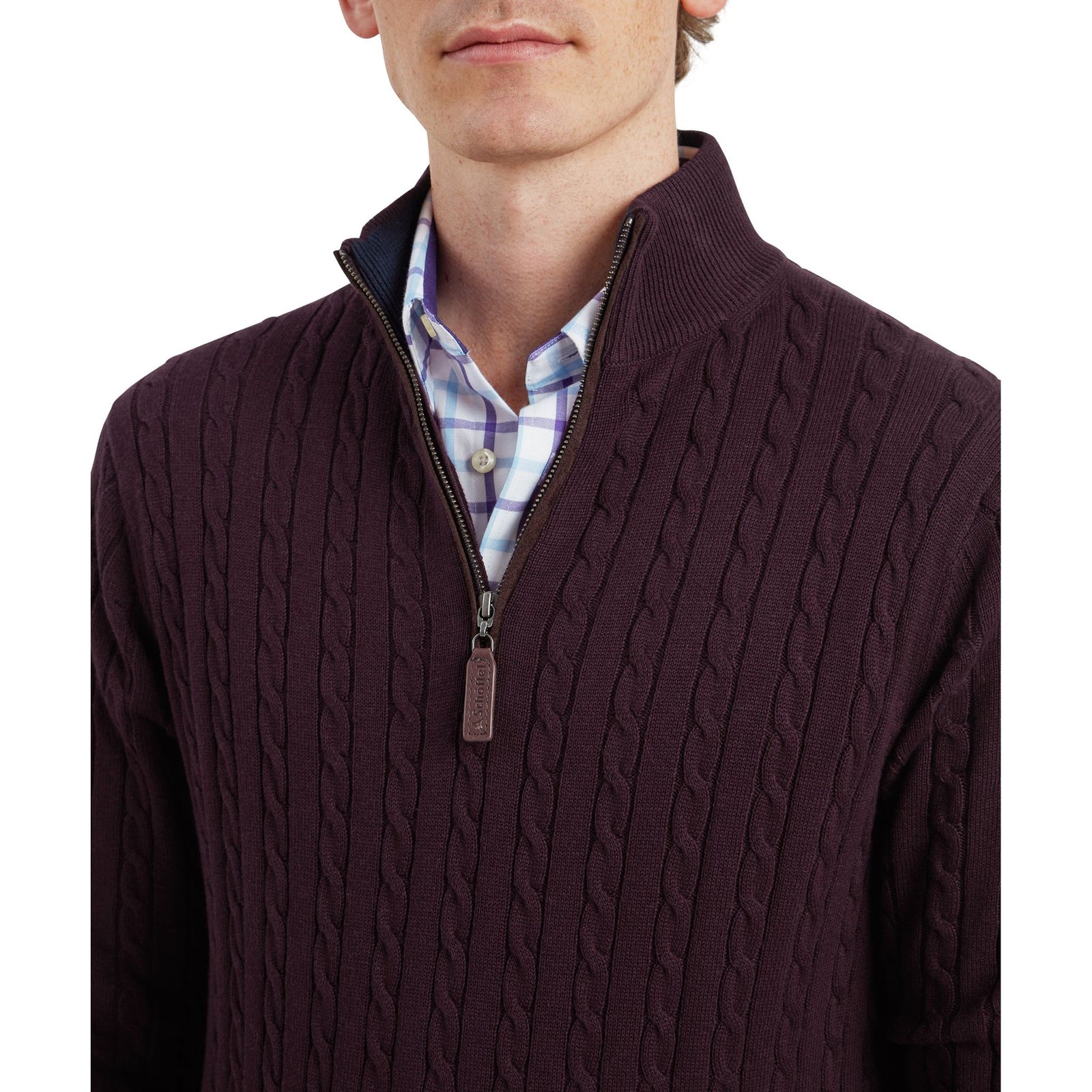 Calton Cotton Cashmere Cable Quarter Zip Jumper