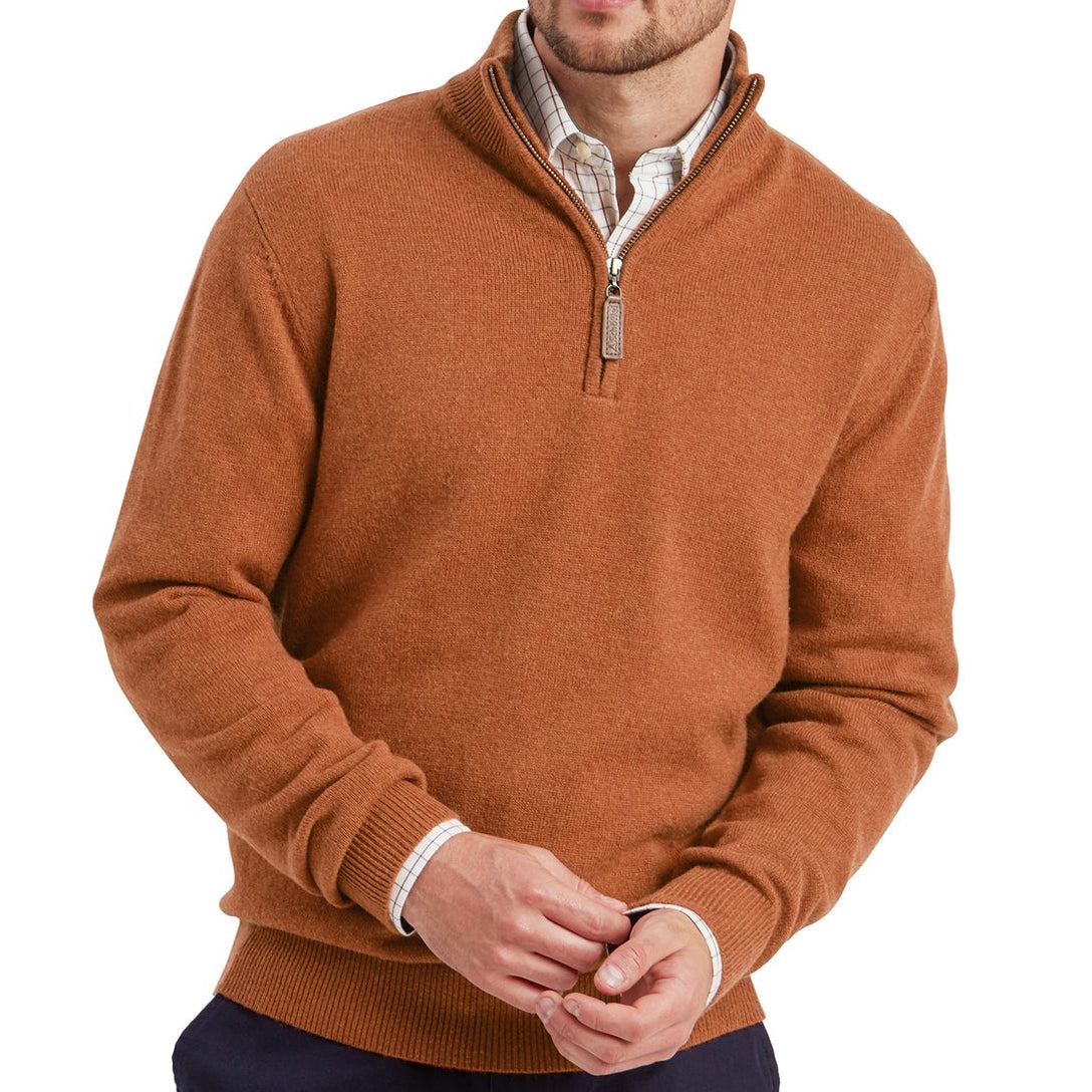 Lewis Lambswool Quarter Zip Jumper Brick Red