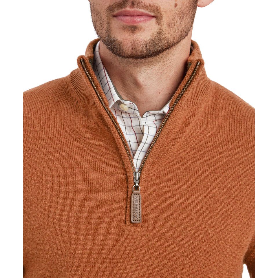 Lewis Lambswool Quarter Zip Jumper Brick Red