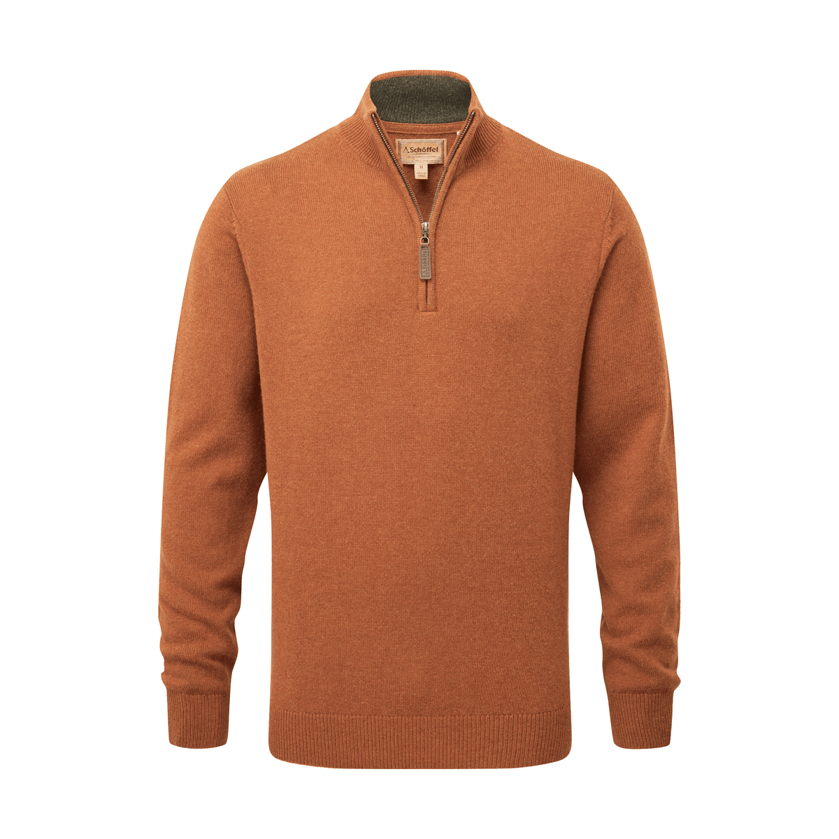 Lewis Lambswool Quarter Zip Jumper Brick Red