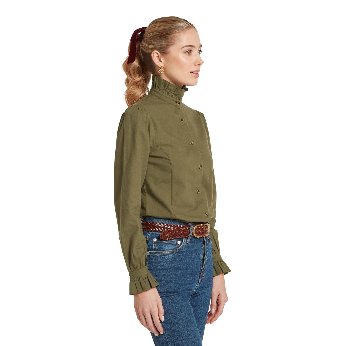 Schöffel Sheringham Shirt Dark Khaki Green – detalj, pie crust-krage