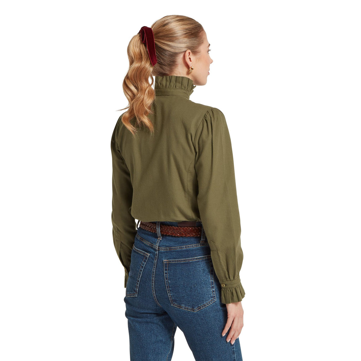 Schöffel Sheringham Shirt Dark Khaki Green – detalj, volangmanschett