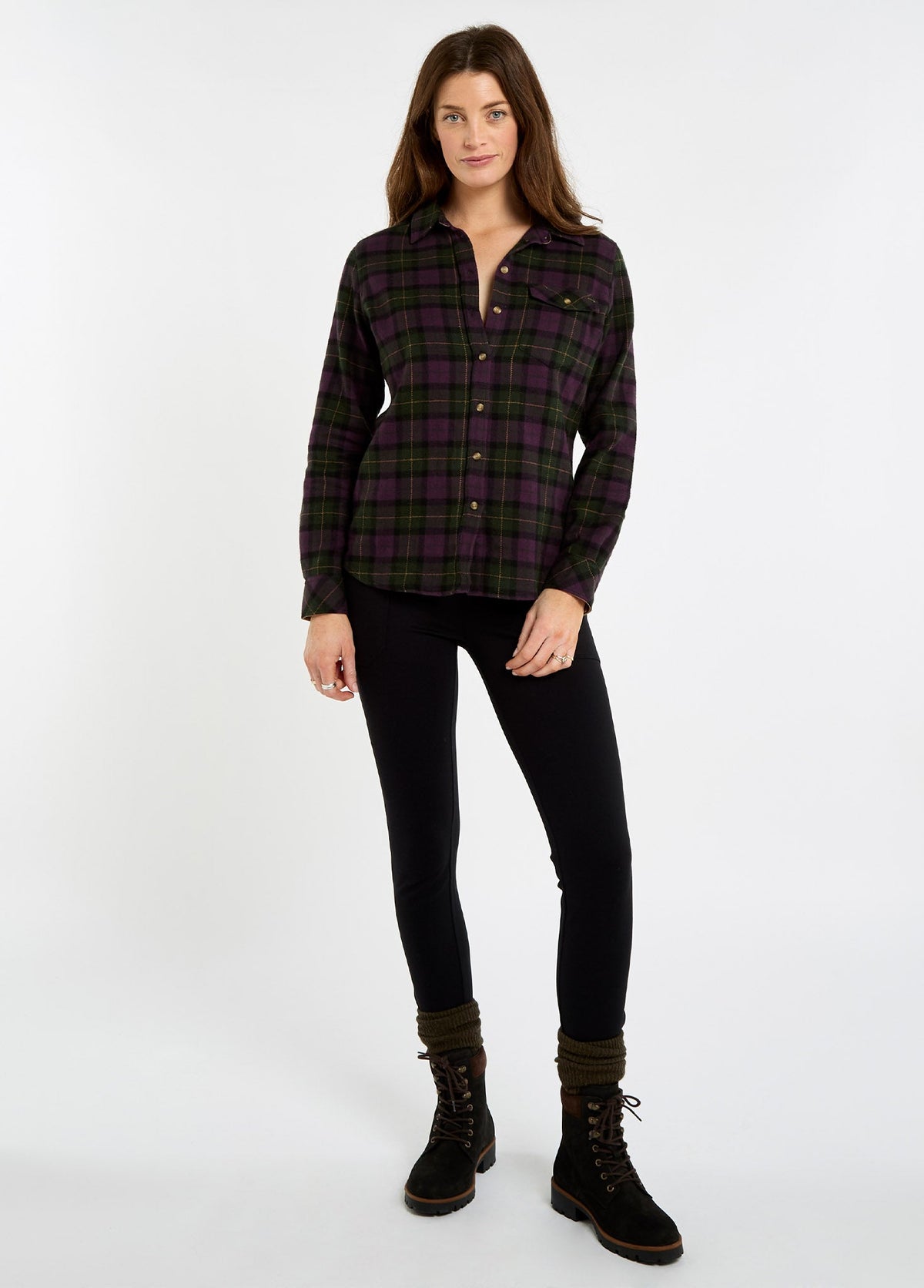 Dubarry Wildprivet Women's Hunting Check Shirt Damson - model