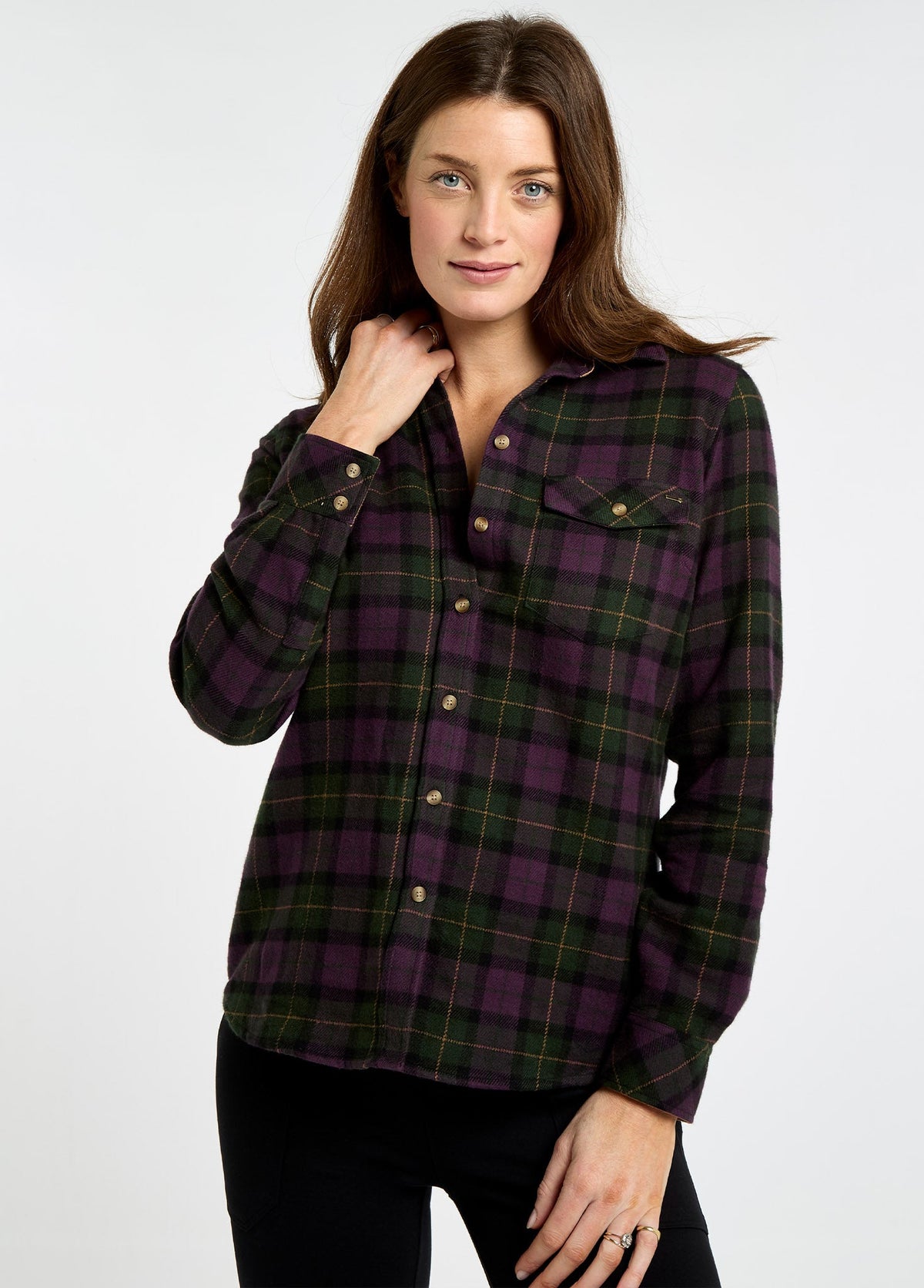 Dubarry Wildprivet Women's Hunting Check Shirt Damson - detail