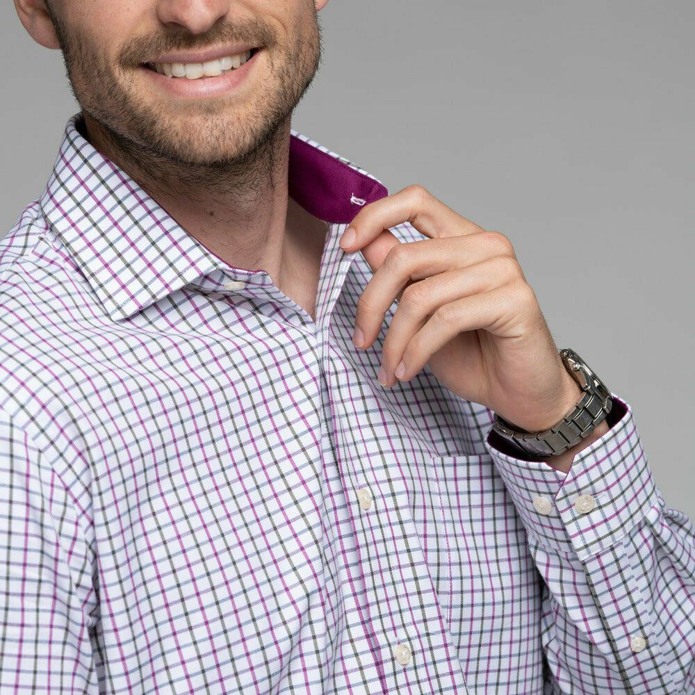 Milton Tailored Shirt Pink Olive Check