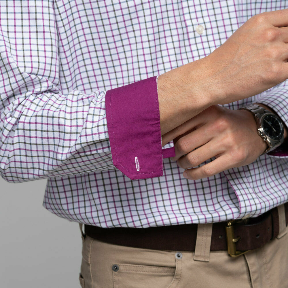 Milton Tailored Shirt Pink Olive Check