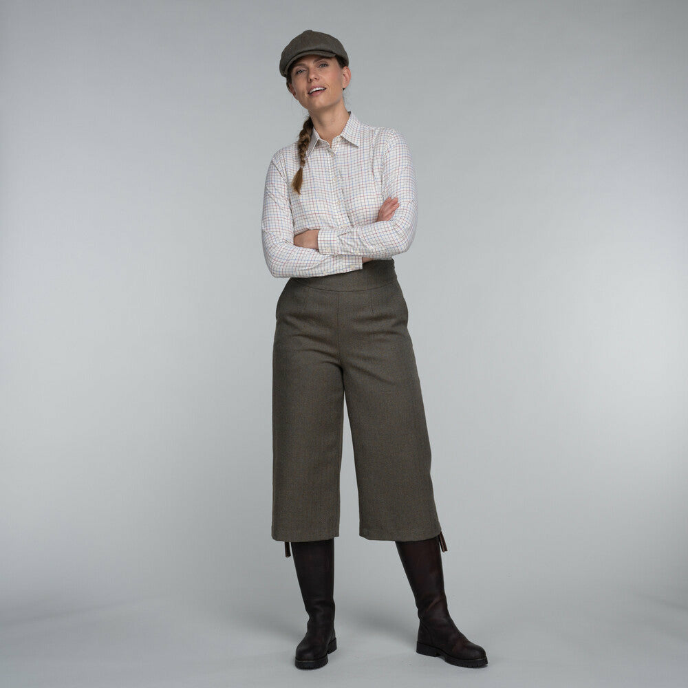 Tweed Culottes Loden Green Herringbone