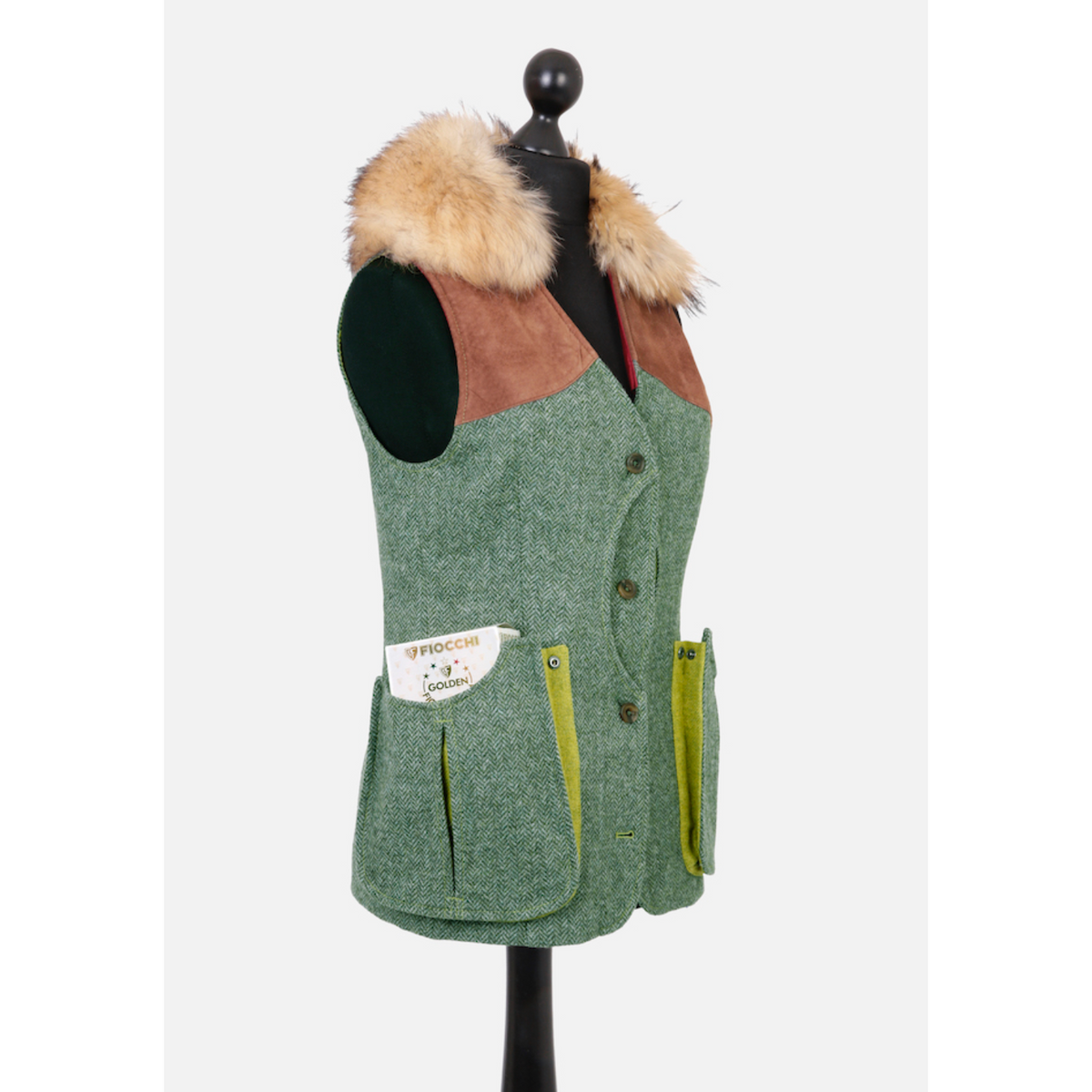 Skytteväst Dam Grön med Pälskrage