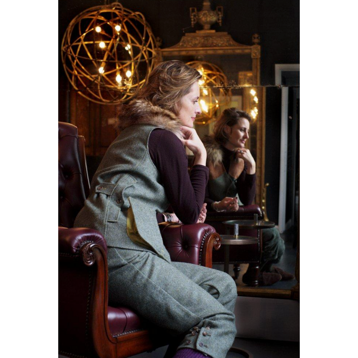 Skytteväst Dam Grön med Pälskrage