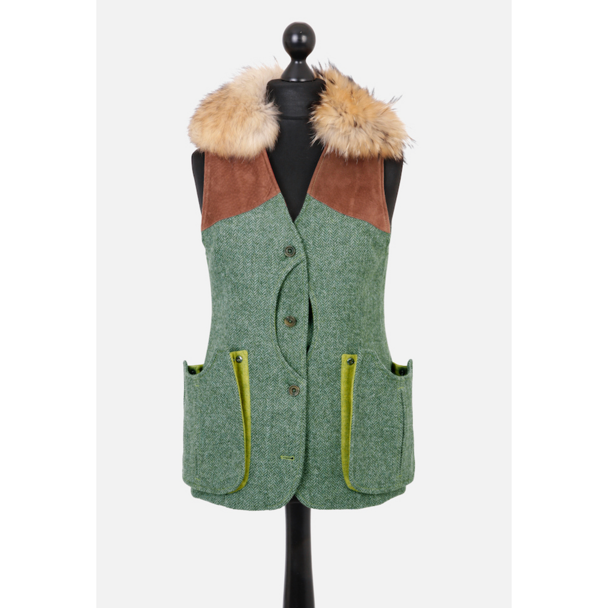 Skytteväst Dam Grön med Pälskrage