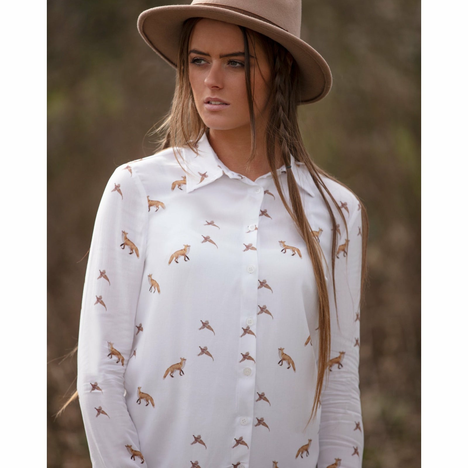 Lydia Foxes Pheasants Damskjorta - STORLEK 34