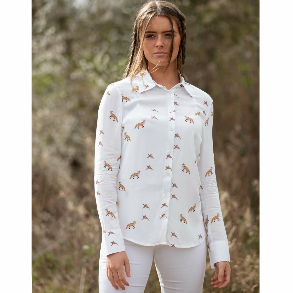 Lydia Foxes Pheasants Damskjorta - STORLEK 34