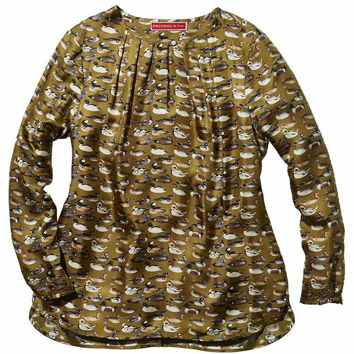 Sidenblus med änder oliv