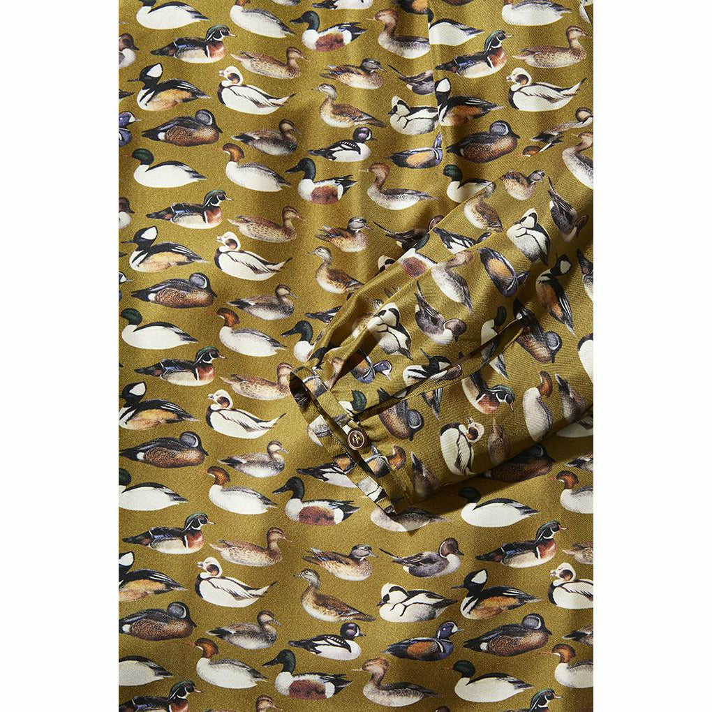 Sidenblus med änder oliv