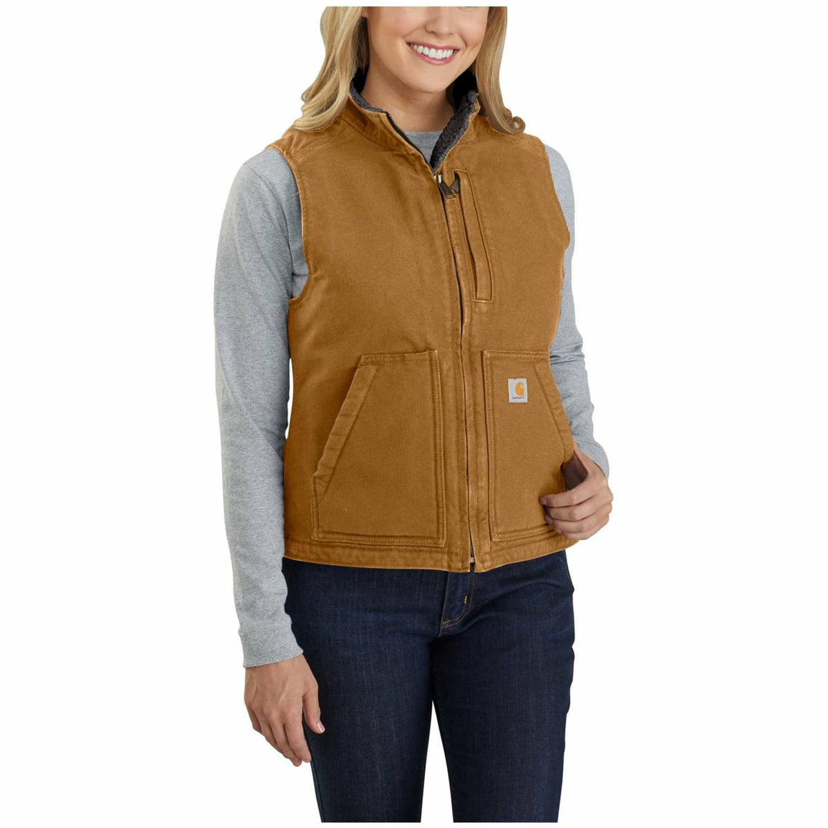 W Sherpa Lined Mock Neck Vest Carhartt Brown