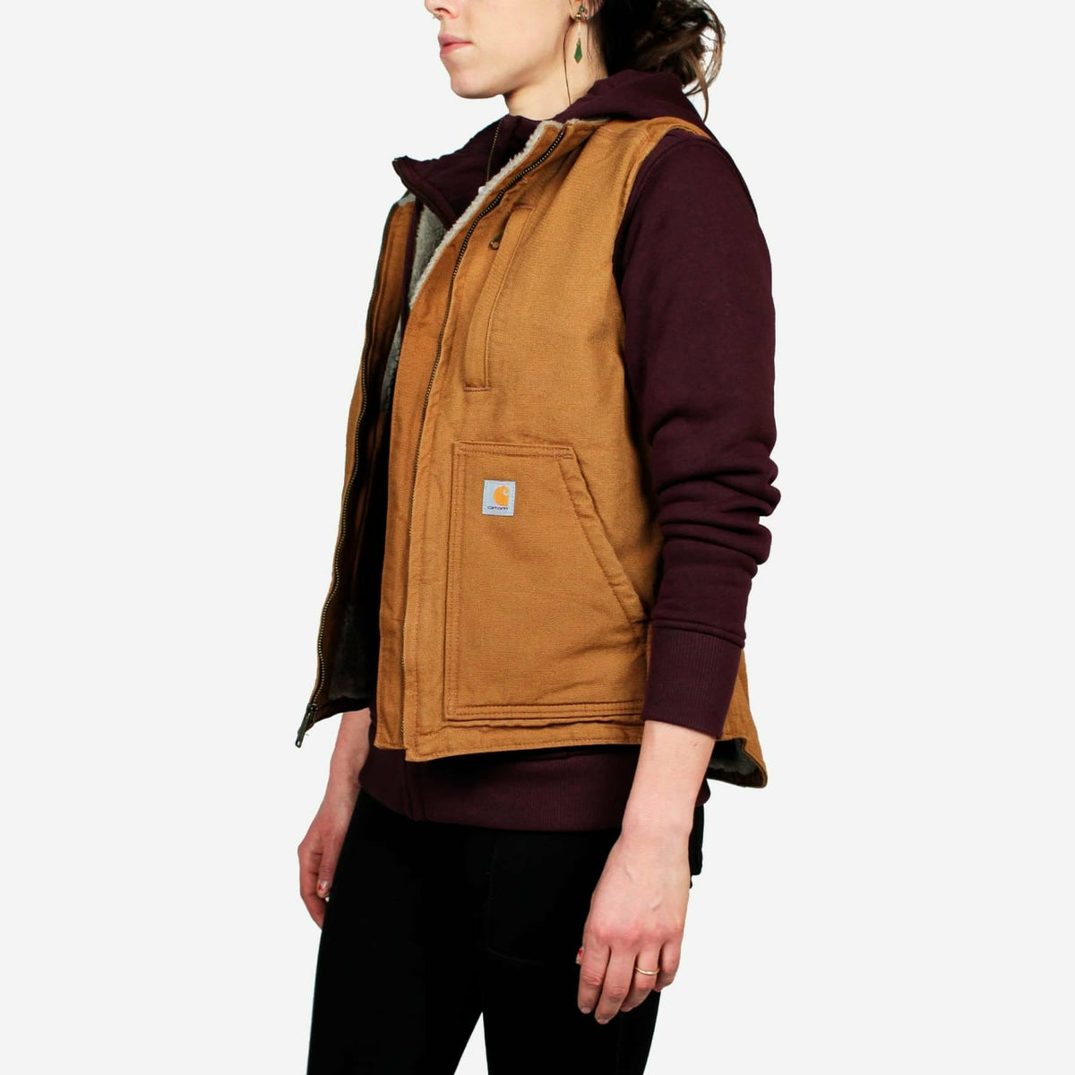 W Sherpa Lined Mock Neck Vest Carhartt Brown