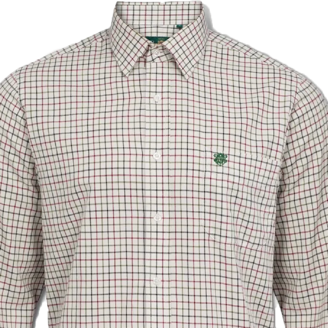 Green and white checkered shirt with a Alan Paine logo on a white background