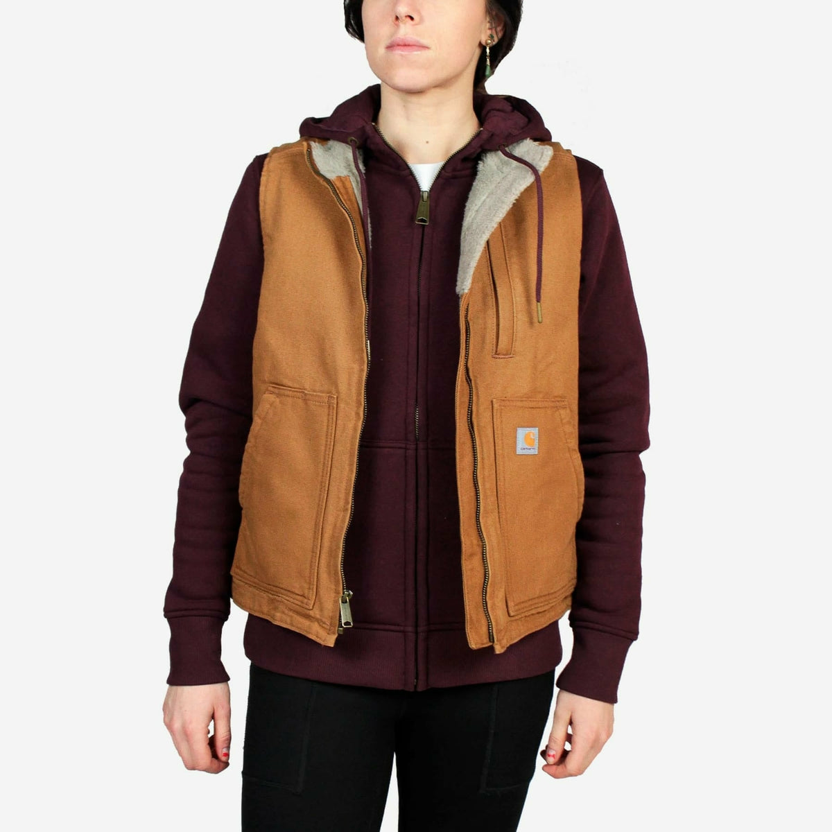 W Sherpa Lined Mock Neck Vest Carhartt Brown